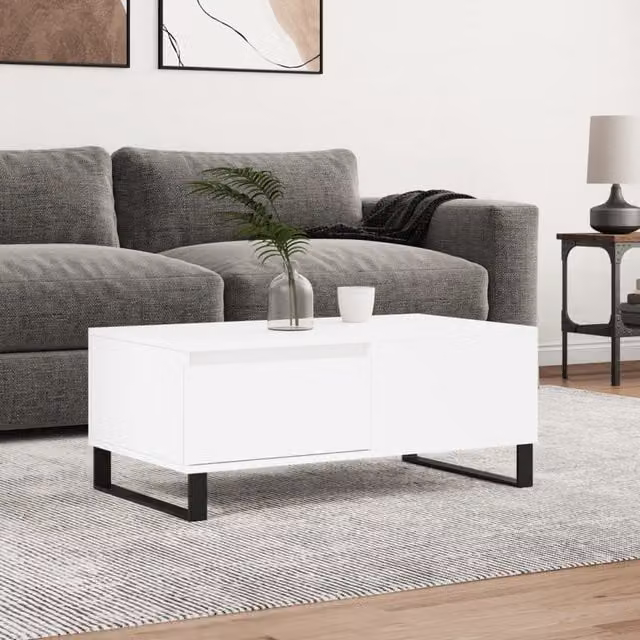 Berkfield Home Modern White Rectangular Coffee Table W/D/H: 90 x 50 x 36.5 cm