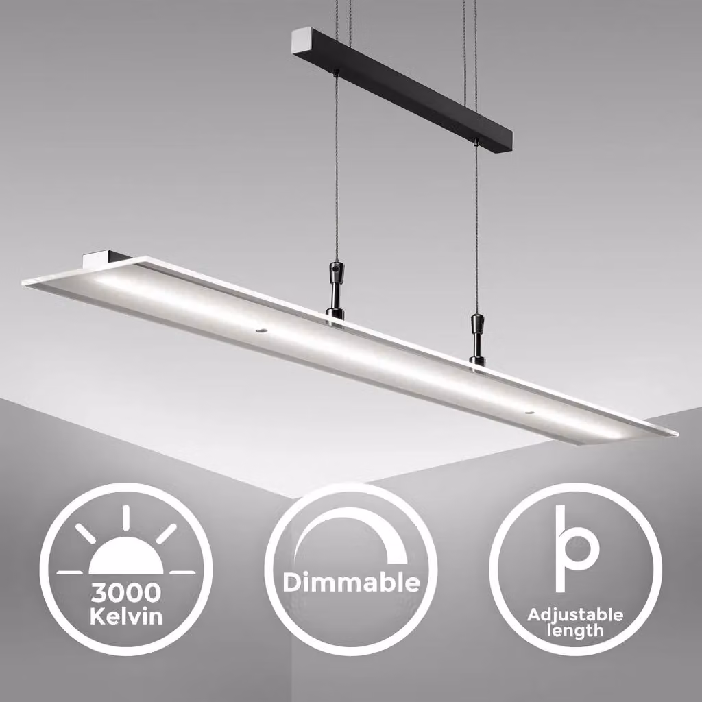 B.K.Licht Black Modern Dimmable LED Pendant Light with Adjustable Height and Glass Detail – 2