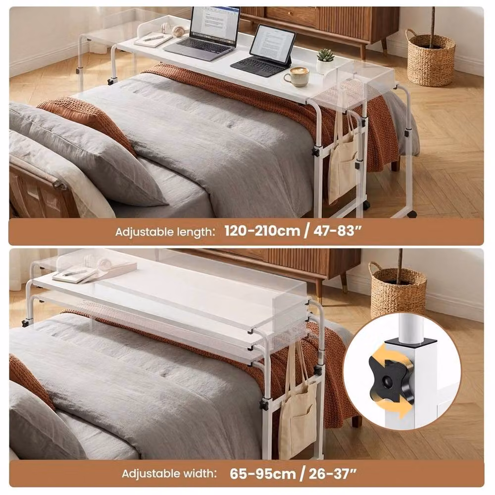 KORVIXA Adjustable Height Overbed Table with Castors in White – 4