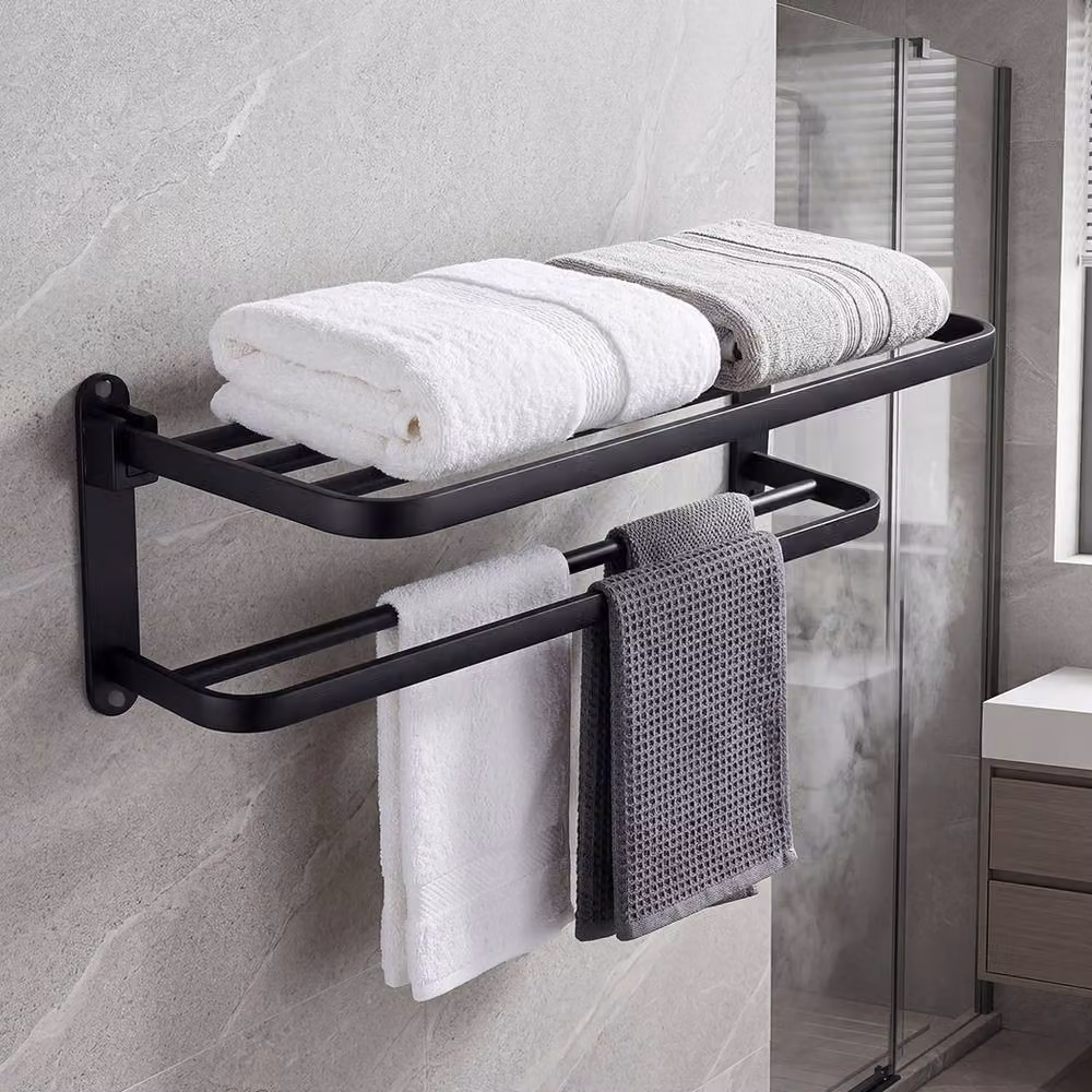 Levede Wall Mounted Double Bar Metal Towel Holder in Matt Black – 2