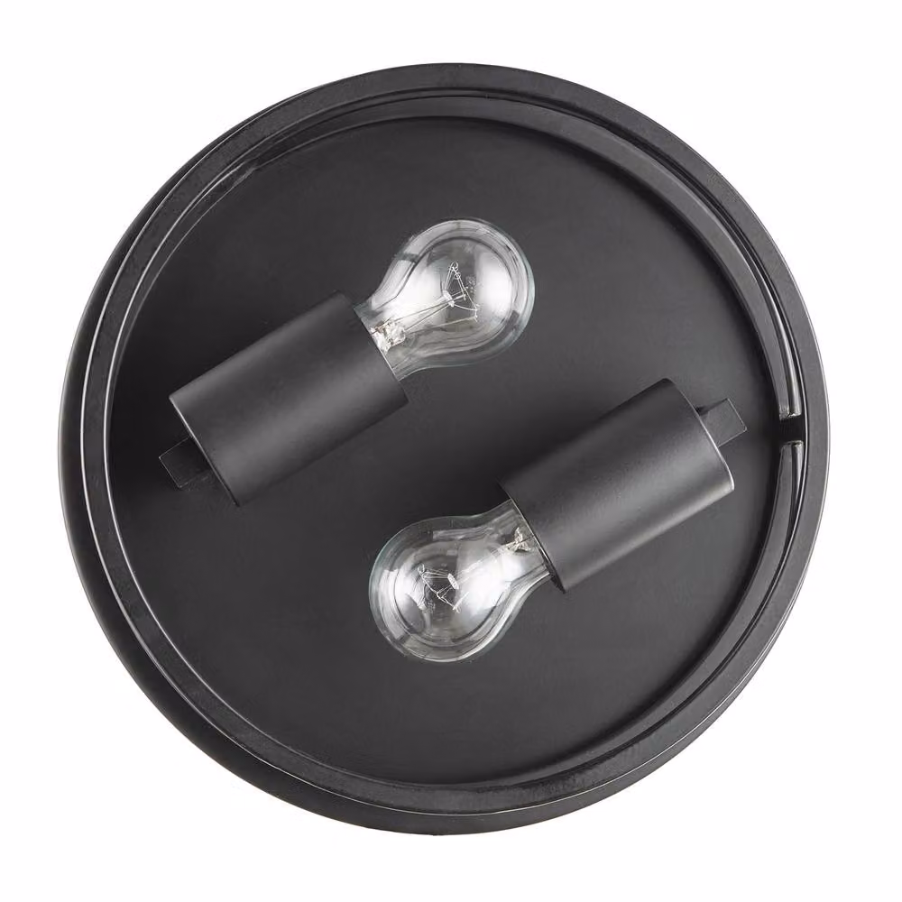 Happy Homewares Industrial Vintage Black Round Flush Ceiling Light with Wire Design – 4