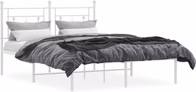 Berkfield Home Metal Bed Frame with Headboard in White, W/D/H: 135 x 190 x 97 cm