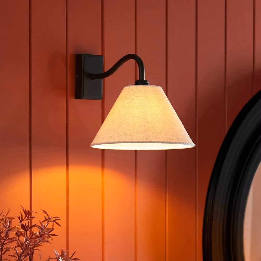 Netlighting Knole Wall Lamp with Shade in Matt Black and Beige Faux Linen E14 – 2