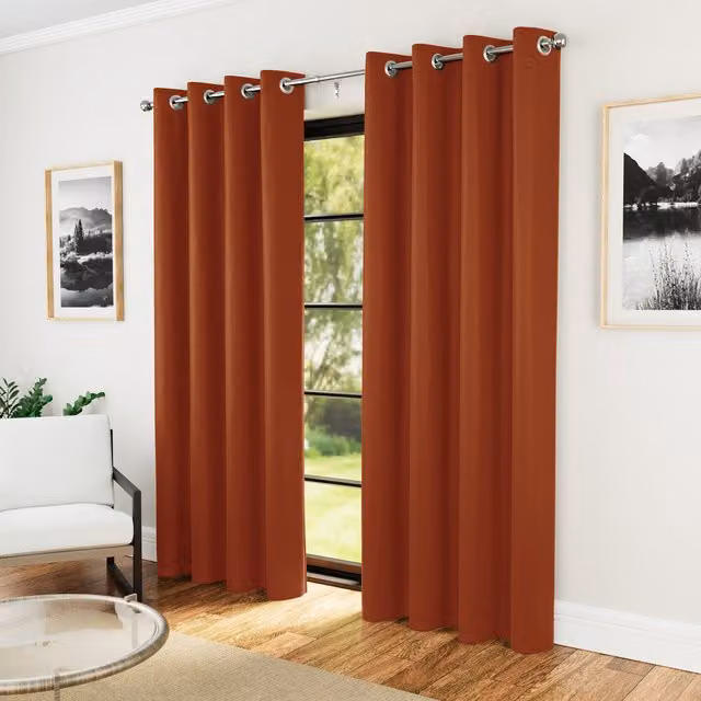 Enhanced Living Plain Supersoft Thermal Orange Eyelet Curtains, Pair, W: 168 cm, H: 183 cm – 1
