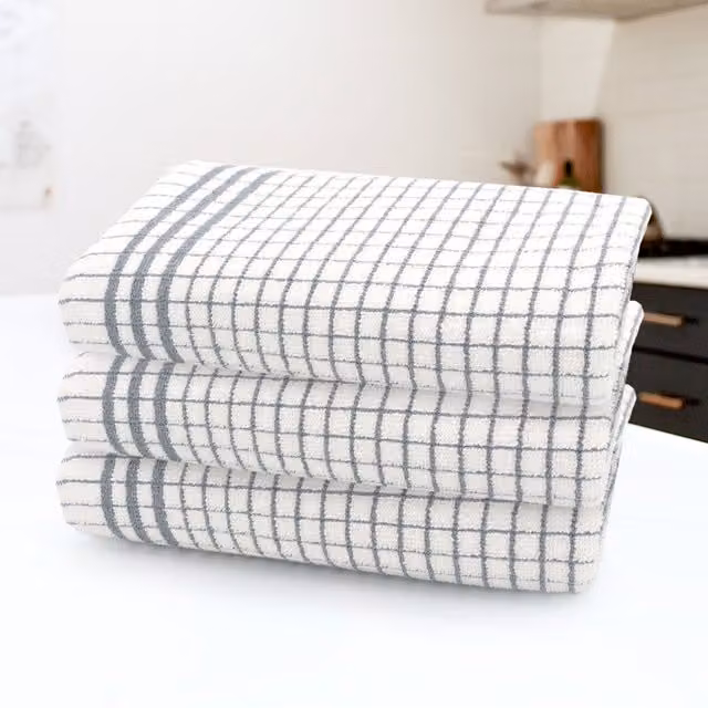 Kitchen Trends Set of 3 Highly Absorbent Striped Cotton Tea Towels in Grey