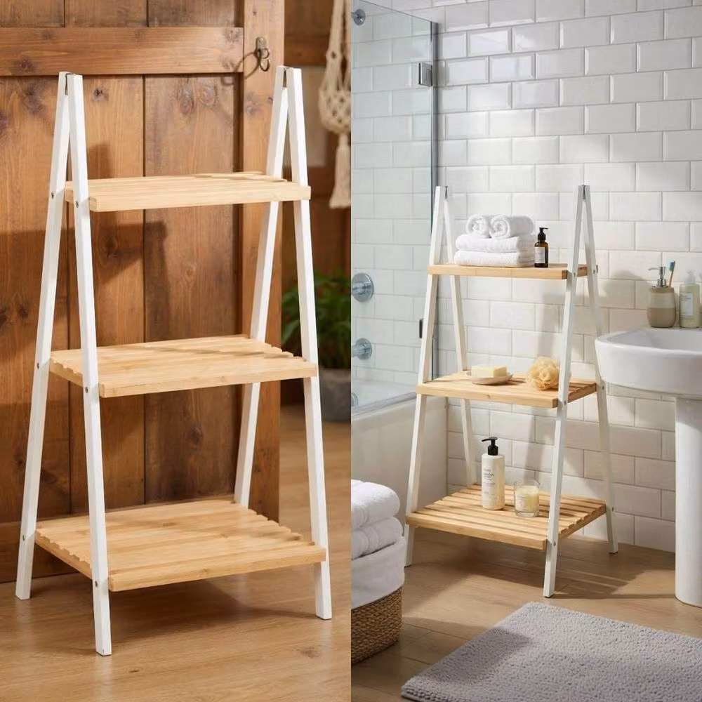 EONLION 3 Tier Bamboo Bathroom Ladder Shelf in Brown – 2