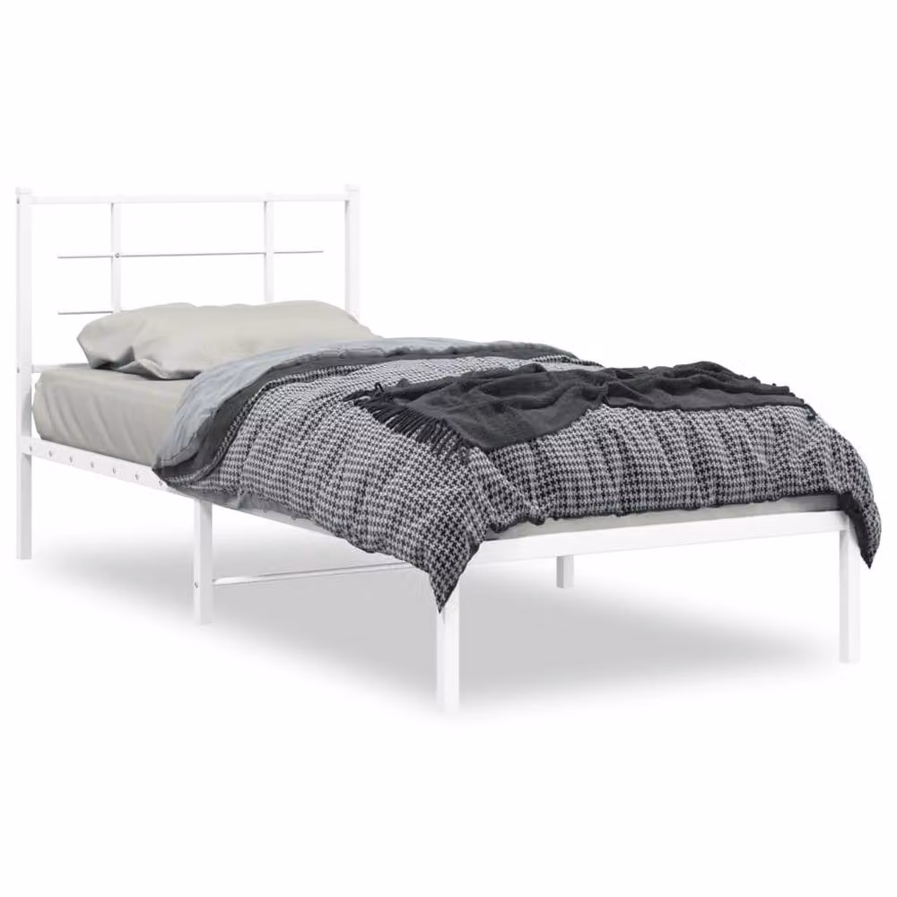 Berkfield Home Metal Bed Frame with Headboard in White, W/D/H: 90 x 190 cm – 2