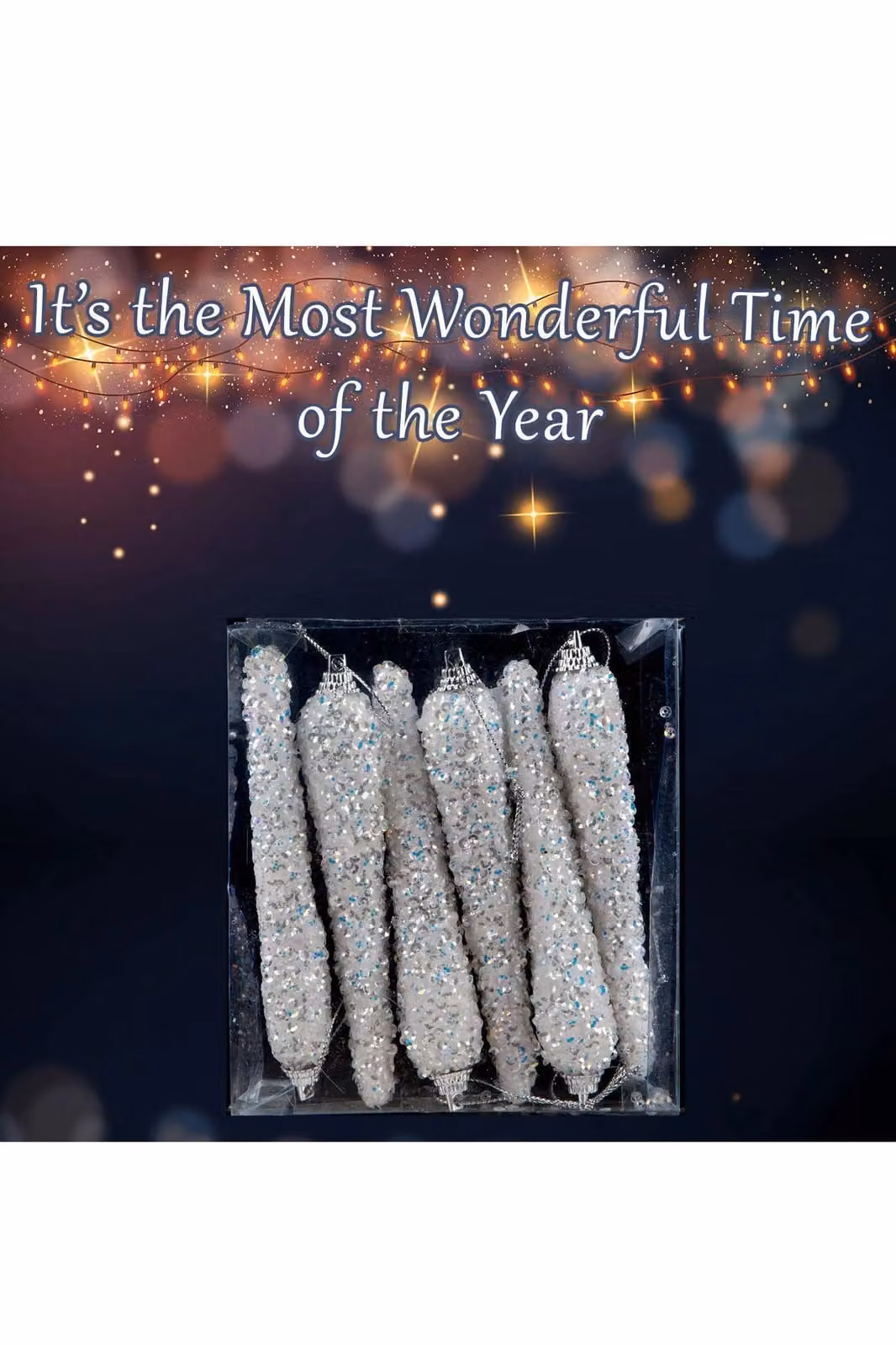 VFM e-Store Crystal Look Icicle Christmas Tree Ornaments, Pack of 6, White/Transparent, 12 cm – 3