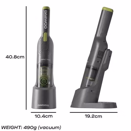 Daewoo Compact Pro Cordless Handheld Vacuum Cleaner in Grey with Washable HEPA Filter and 30 Minute Runtime – 5