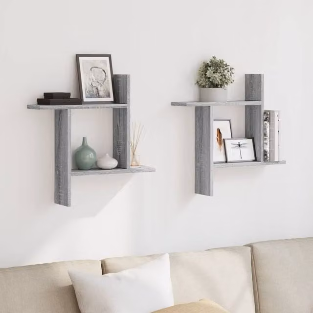 Berkfield Home Durable Wall Mounted Shelves, 2 Pack, Grey Sonoma, W/D/H: 50 x 12 x 50 cm