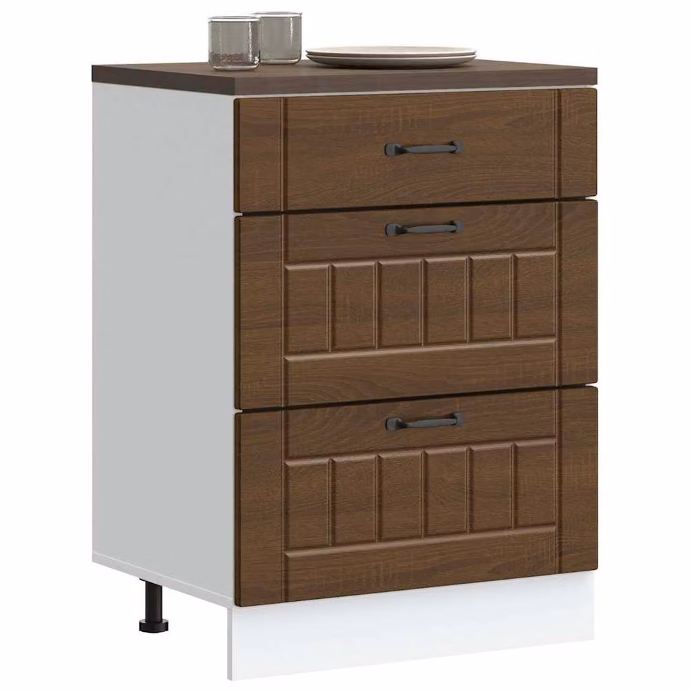 Berkfield Home Lucca Kitchen Base Cabinet in Brown Oak Engineered Wood, H 81.5 x W 60.0 x D 46.0 cm – 2