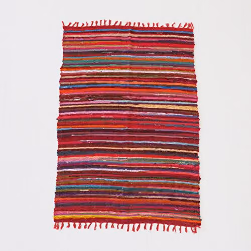 Paper High Multicoloured Striped Reclaimed Rag Rug, W/D: 180 x 120 cm