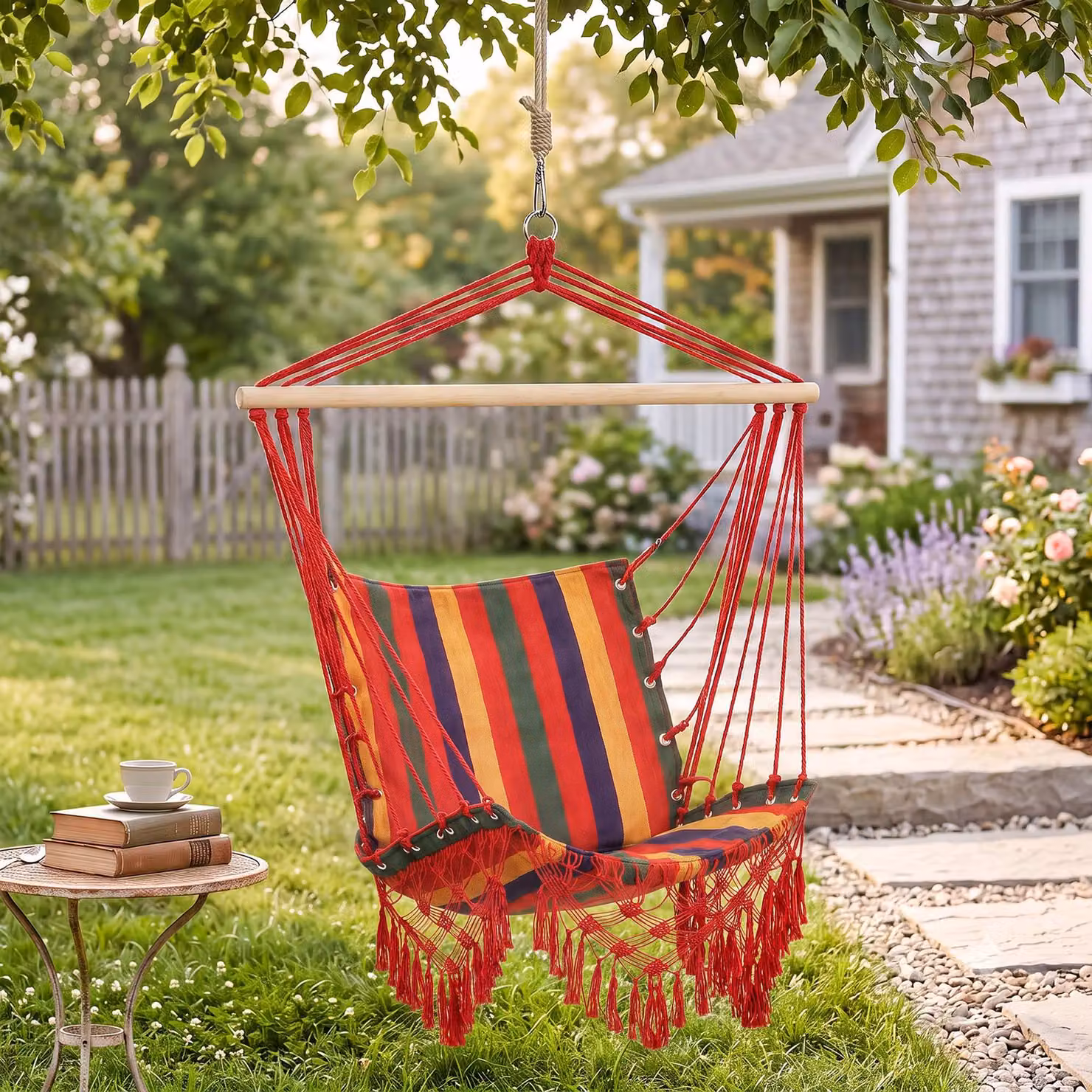 Outsunny Multicolour Striped Boho Fabric Hammock Chair Swing for Indoor and Outdoor Use – 2