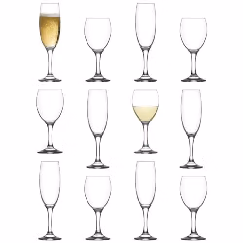 LAV Empire 12pc Wine Glasses and Champagne Flutes Set in Transparent Glass