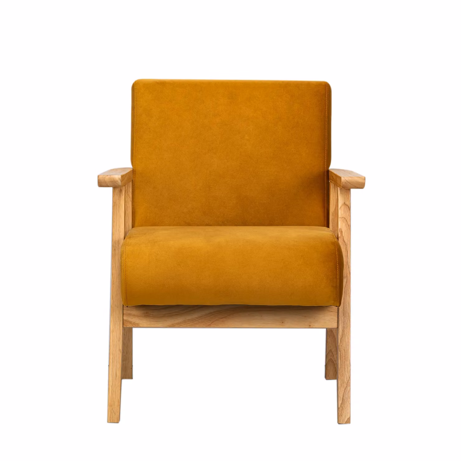 Nordlys Scandinavian Lounge Armchair with Yellow Velvet Fabric and Solid Wood Frame – 3