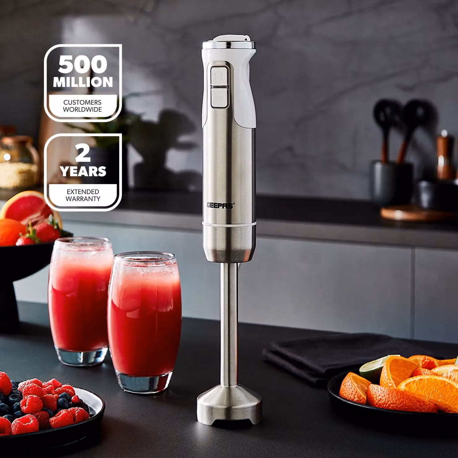 Geepas 600W Electric Hand Blender with 12 Speeds, Turbo and Pulse Functions in Silver – 2