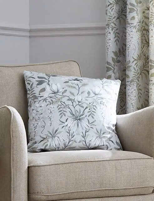 Laura Ashley Velvet Parterre Square Floral Cushion in Green Mix