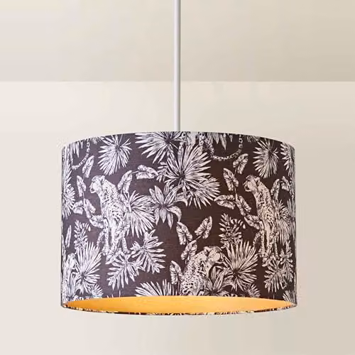 ValueLights Ariella Black Animal Print Cylinder Lamp Shade with Gold Inner Fabric