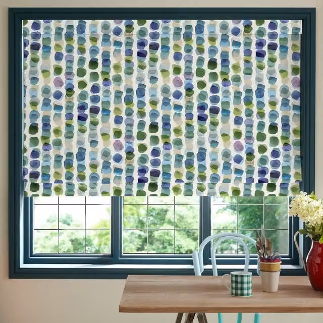 Bluebellgray Tobermory Made To Measure Blackout Roman Blind Bay in Multicolour Spotted Geometric Pattern