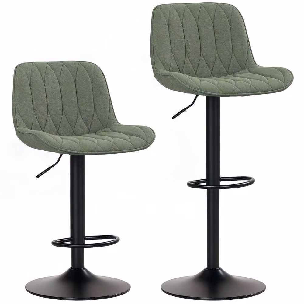 Wyld Haus Kali Green Linen Look Adjustable Swivel Bar Stools, Set of 2 – 2