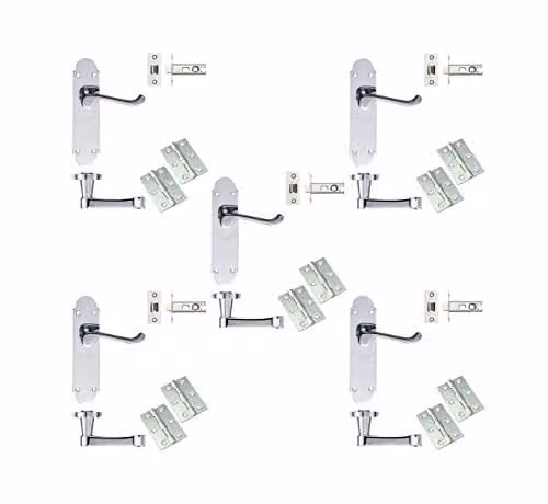 Golden Grace Victorian Scroll Latch Door Pack in Polished Chrome, 5 Sets