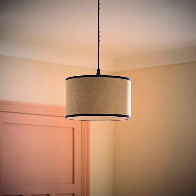 ValueLights Kiara Small Navy Blue Linen Woven Drum Easy Fit Ceiling Lamp Shade