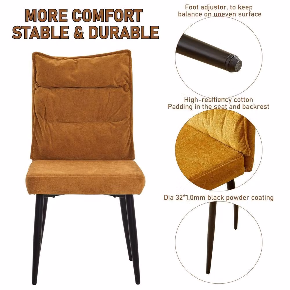 FURNITURE ONE Set of 2 Modern Upholstered Fabric Dining Chairs in Beige and Brown with Metal Frame – 4