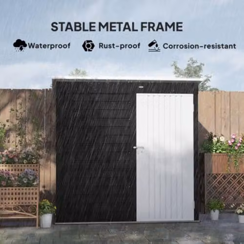 Outsunny Modern Pent Metal Garden Shed in Grey with Lockable Door – 2