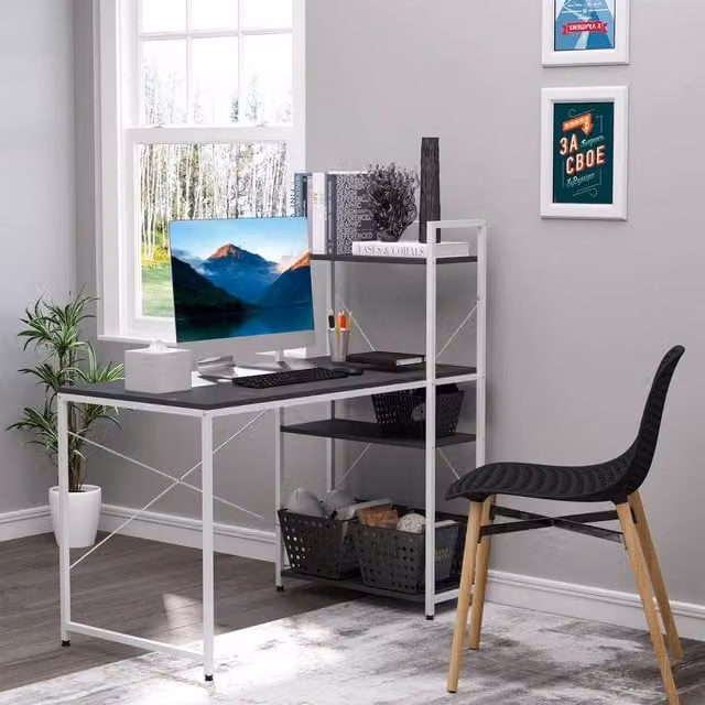 HOMCOM Modern Black Computer Desk for Home Office and Living Room