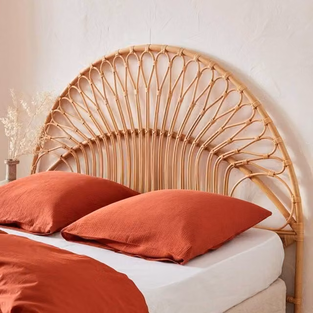 sweeek Natural Rattan Queen Bed Headboard in Light Brown, W: 160 cm, H: 130 cm