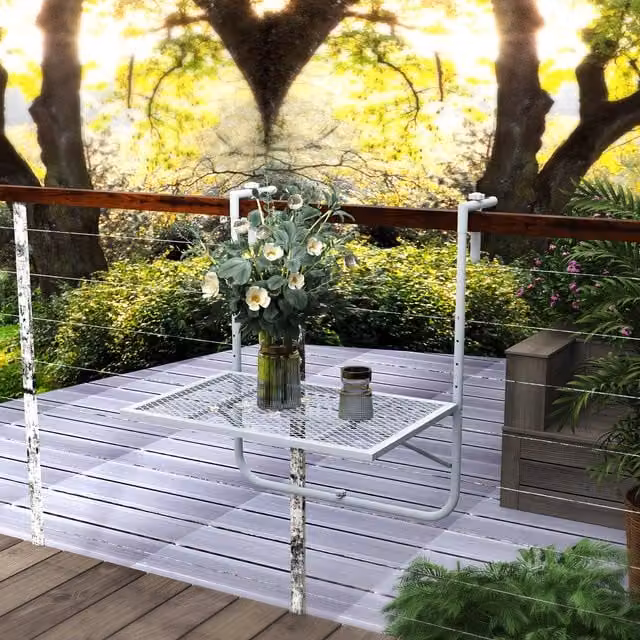 Outsunny Metal Wall Mount Balcony Hanging Table in Grey