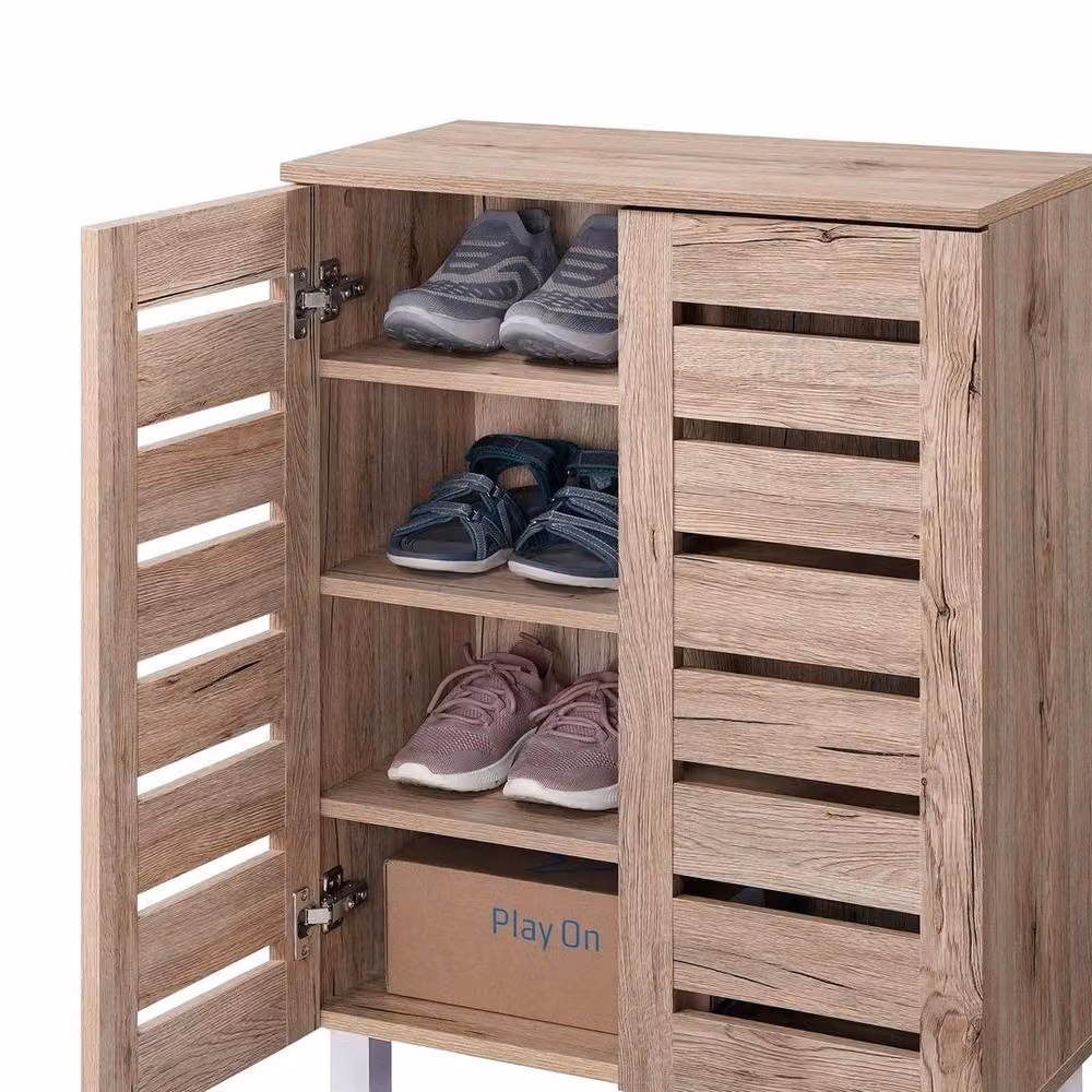 NESTLUNE 2 Door Wooden Shoe Storage Cabinet in Light Oak, W: 100 cm, D: 15 cm, H: 15 cm – 3