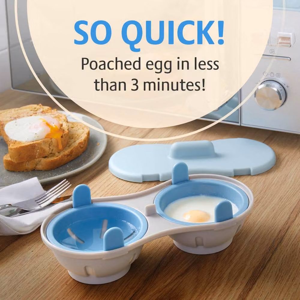Basilico Double Microwave Egg Poacher, Pack of 2, Blue, H: 8 cm, W: 22 cm – 3