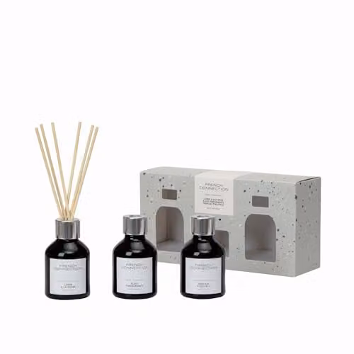 French Connection Black & White Collection Reed Diffuser Gift Set with Lemon & Lavender, Black Pomegranate and Tropical Pineapple Scents, 100 ml