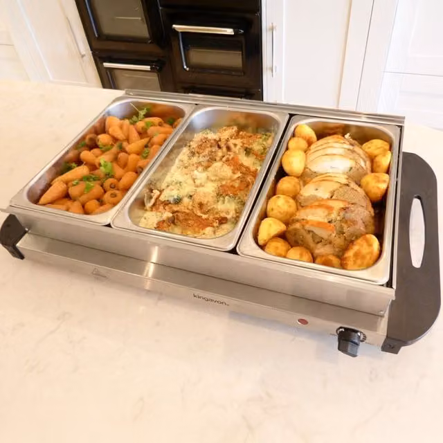 Marco Paul 3 Pan Electric Buffet Food Warmer in Silver Stainless Steel