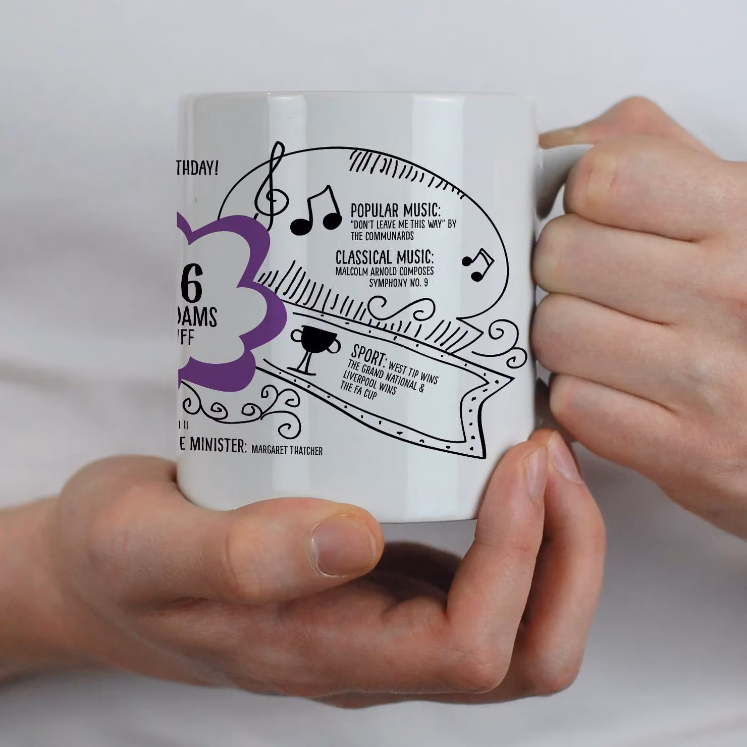 Afewhometruths Personalised 40th Birthday Mug, Born in 1986, Custom Name and Message, Purple and White – 3