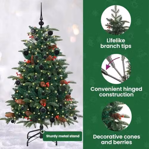 vidaXL Artificial Christmas Tree with 150 LEDs and Stand, Green, Height: 150 cm – 5