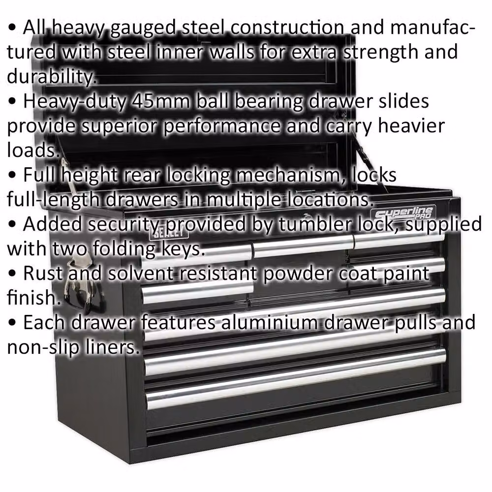 Loops Black 8 Drawer Lockable Tool Chest Storage Cabinet W: 66 cm, D: 31.5 cm, H: 43 cm – 2