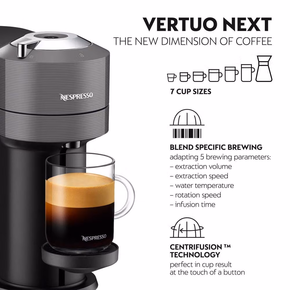 Nespresso Vertuo Next Coffee Machine with Aeroccino Milk Frother, Grey – 3