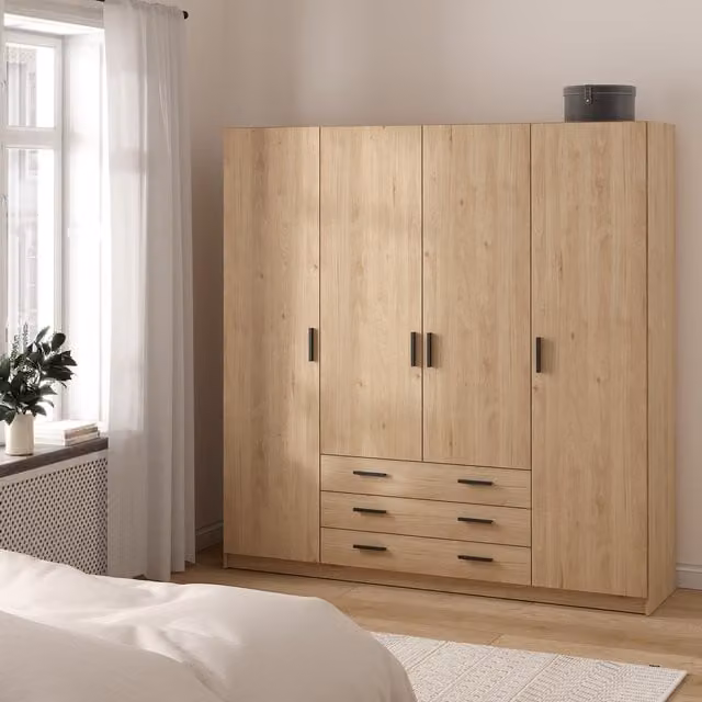 Furniture To Go Sprint Wardrobe with 4 Doors and 3 Drawers in Jackson Hickory