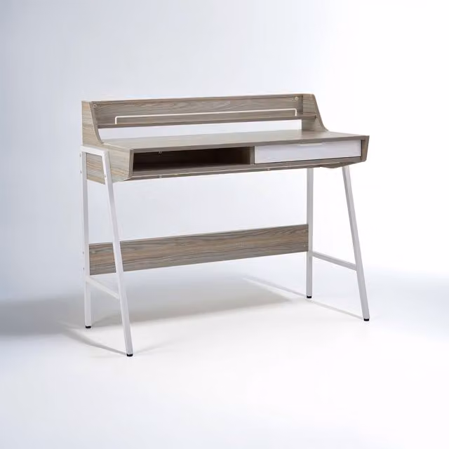 Orsina Modern Oak Writing Desk with Metal and Wood Legs