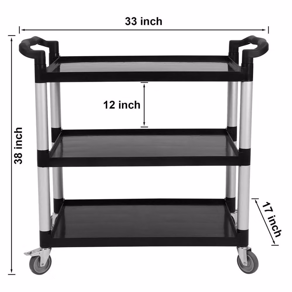 KORVIXA 3-Tier Utility Service Cart Storage Organizer Trolley in Black W/D/H: 100 x 100 x 100 cm – 2