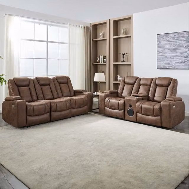 More4Homes Ashton 2 and 3 Seater Fabric Auto Recliner Sofa Set in Brown