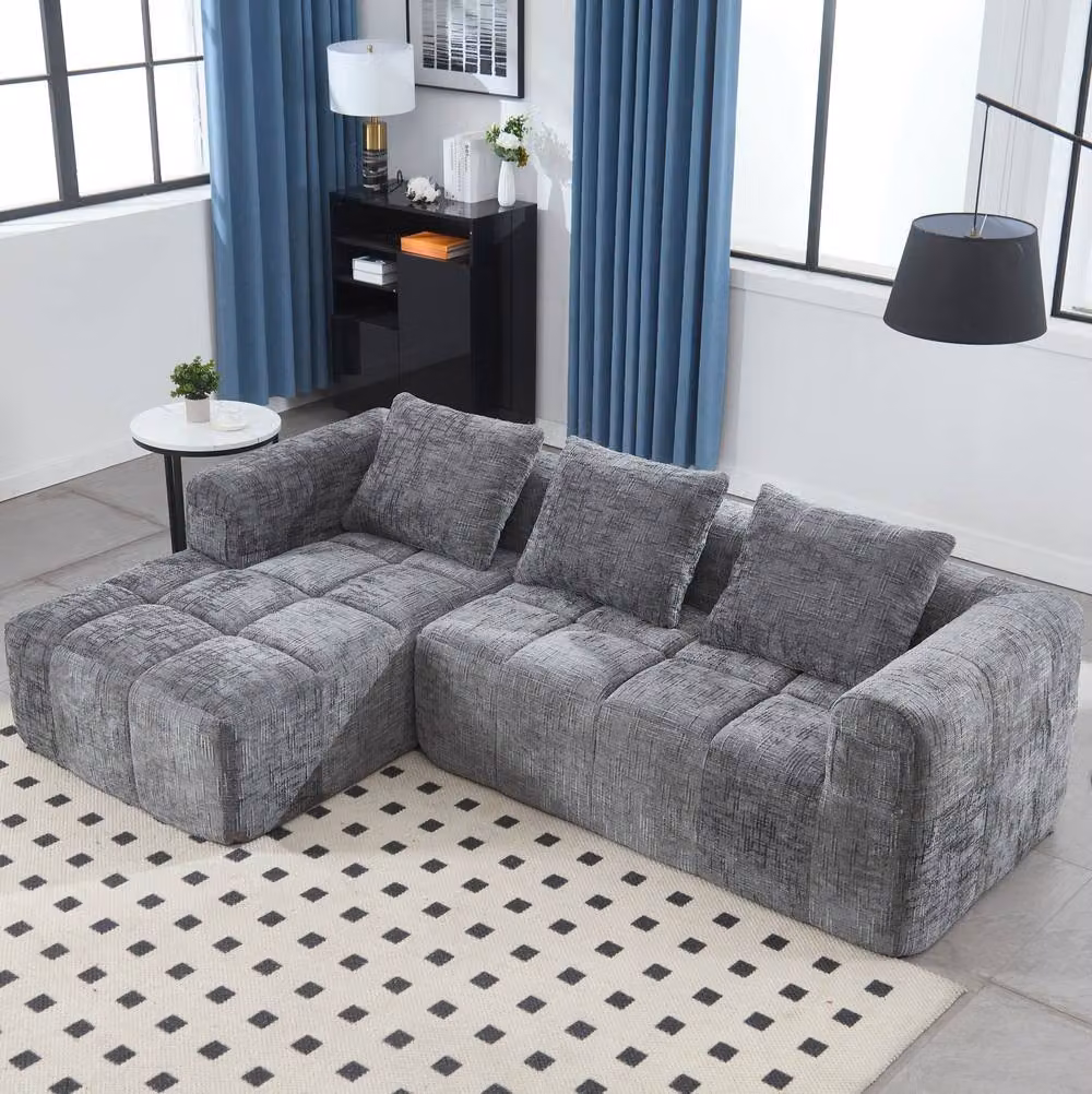 STILVORA Modular L-Shape Sectional Sofa in Grey Fabric with Motorised Seats and Scatter Cushions – 2