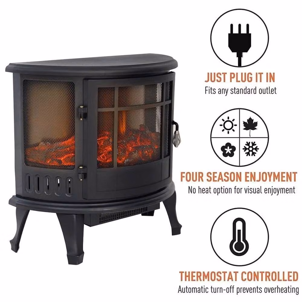 KORVIXA Black Thermal Simulation Wood Electric Stove Heater, W/D/H: 127 x 25.34 x 68 cm – 3
