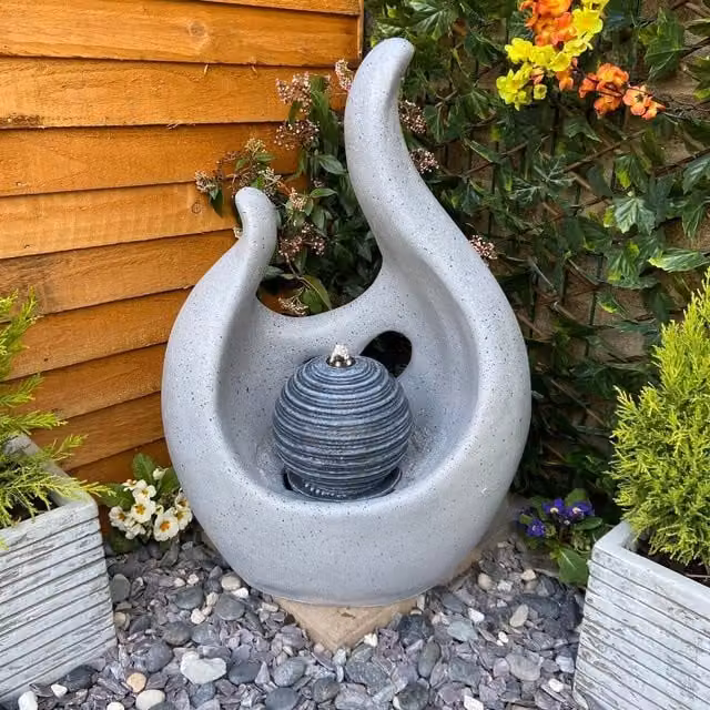 Tranquility Abstract Flame Solar Water Feature in Grey, W/D/H: 48 x 26 x 70 cm – 1