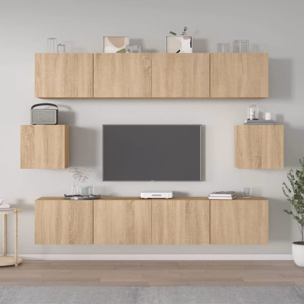 Berkfield Home Classic 6 Piece TV Cabinet Set in Sonoma Oak and Beige Engineered Wood – 1