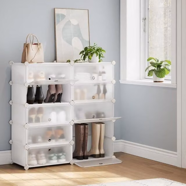 SONGMICS Modular 10-Tier Shoe Cabinet in White