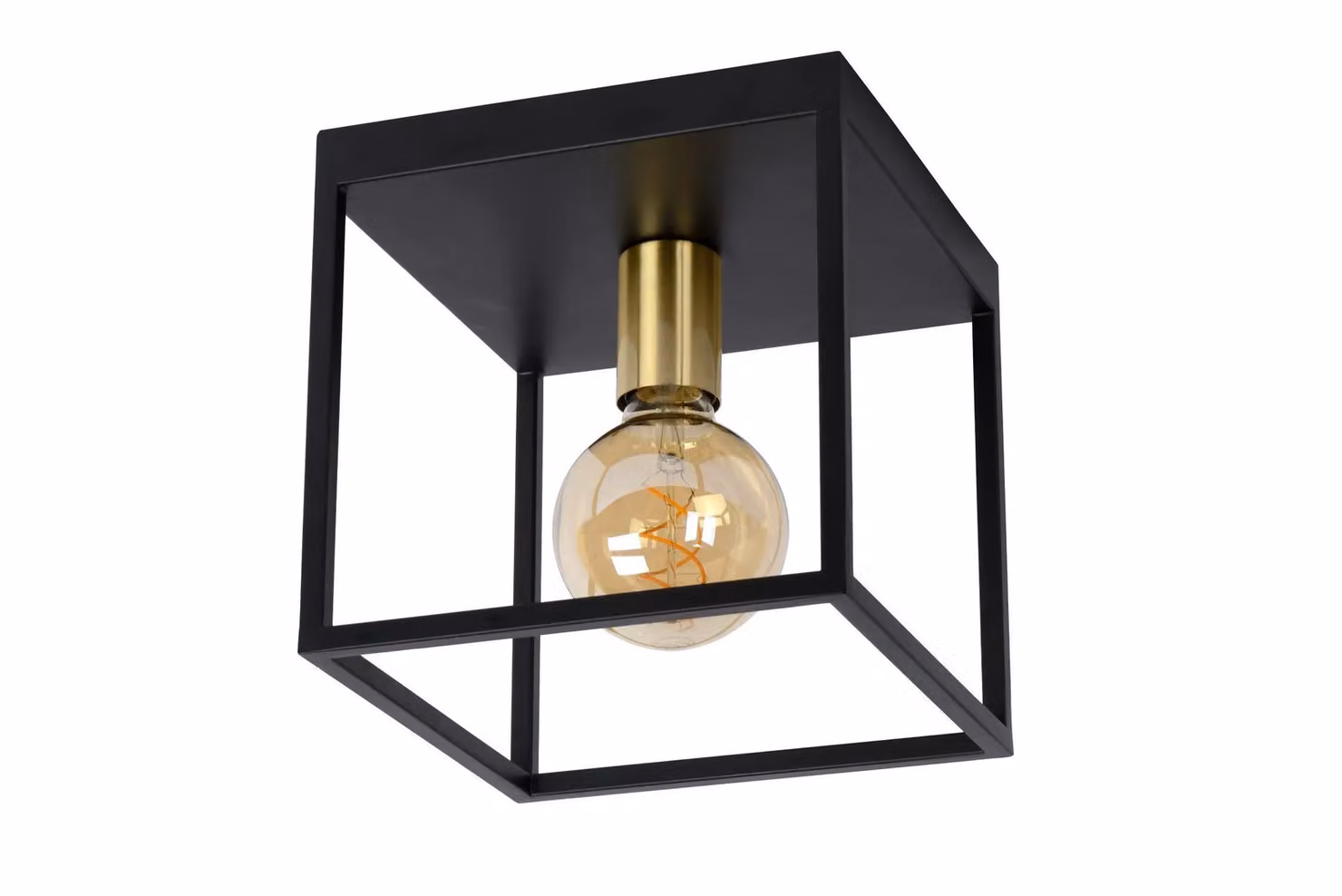 Lucide Ruben Modern Dimmable Flush Ceiling Light in Black and Gold/Brass with E27 Bulb Holder – 2