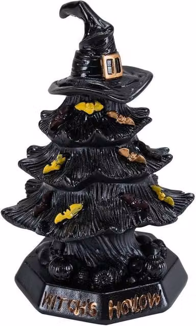 FLAVORA Witch Hat LED Night Light, Black Resin Tabletop Decor, H 100 cm x W 15 cm